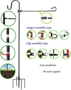 Large flag pole holder for outside house,Akeydeco house Flag Pole 1 Pack 60 Inch for 28 x 40 Flags with Shepherds Hooks for Outdoor Bird Feeder Pole with 5 Prongs Base(Without Solar Lights Flag)