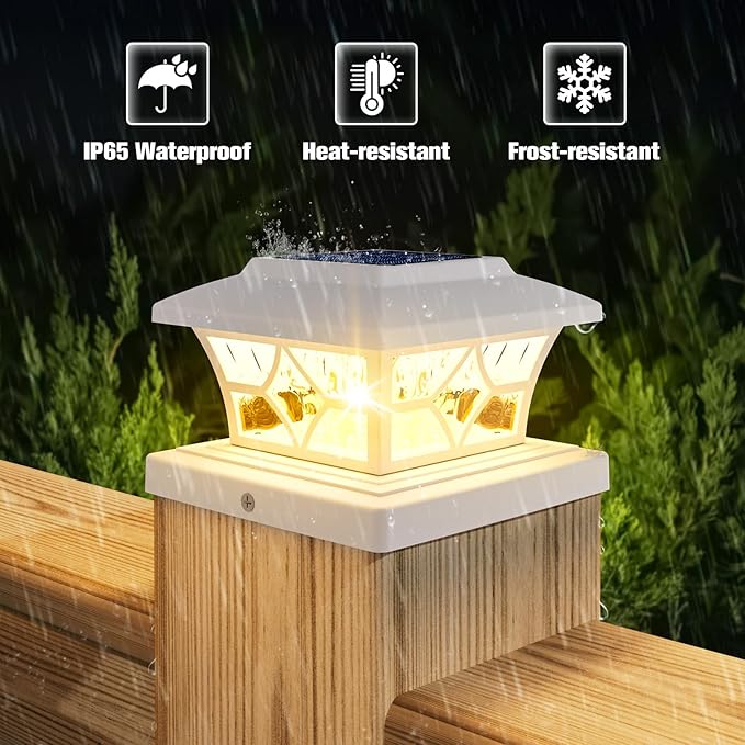 4-Pack Solar Post Cap Lights, White Waterproof