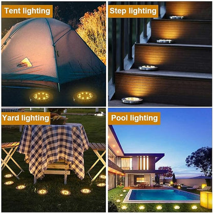 Aogist Solar Ground Lights, 8 LED Garden Disk Lights In-Ground Outdoor Landscape Lighting for Lawn Patio Pathway Yard Deck Walkway (Warm White, 8 Pack)