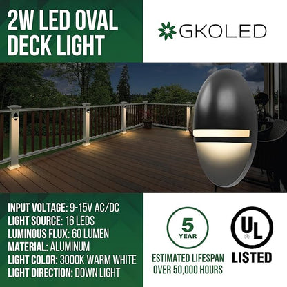 GKOLED 2-Pack Low Voltage LED Post Light, Outdoor Waterproof Landscape Deck Lights with 2W Integrated LED Chips, 9-15V AC/DC, 3000K, Die-cast Aluminum, Matte Black Powder Coated Finish