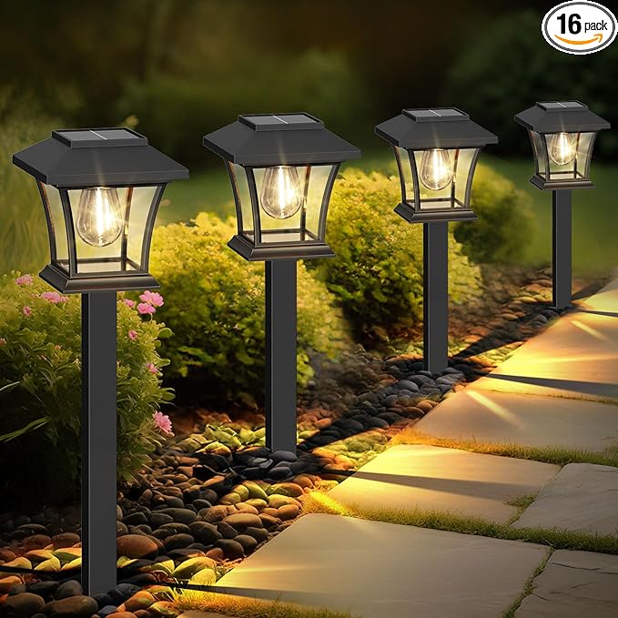 Sparkblaze 16 Pack Solar Pathway Lights Outdoor, LED Solar Yard Lights Dusk to Dawn Solar Garden Lights for Lawn, Walkway, Path & Landscape Lighting. (16, Warm White)