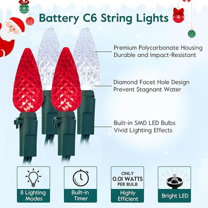 Christmas Backyard String Lights 2-Pack, 20ft 6 LED Waterproof