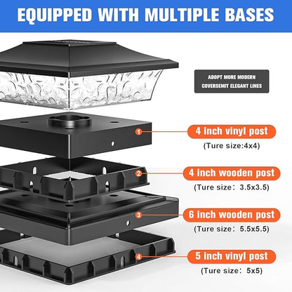 VOLISUN Solar Post Cap Light 8Pack Black: RGB Color Changing - Fence Post Lights Solar Outdoor Waterproof for 4x4 x5 x6 WoodenVinyl Post