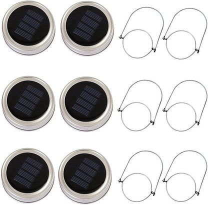 6-Pack Solar-powered Mason Jar Lights 20 LEDs (6 Hanger Included / No Jar),Warm White Glass Waterproof Fairy Hanging Lighting,Outdoor String Lids for Regular Mouth Jars for Patio Lamp Decor