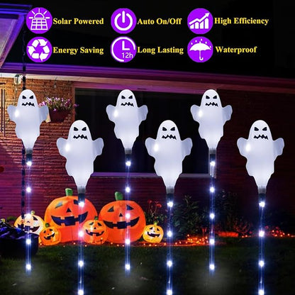 6 Pack Solar Halloween Ghosts Outdoor Decorations, Solar Halloween Lights Outdoor Waterproof, Pathway Lights for Outside Garden Patio Yard Lawn Party Walkway Grave Ghost Decor