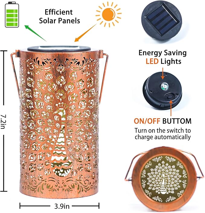 Peacock Solar Yard Lanterns, Classic Waterproof LED
