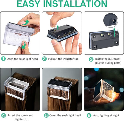 Solar Deck Lights 8 Pack, Solar Step Lights IP65 Waterproof Solar Powered Outdoor Led Lights for Fence Railing Wall Pool Stair Yard Garden Patio Pool Decorations (Warm White)