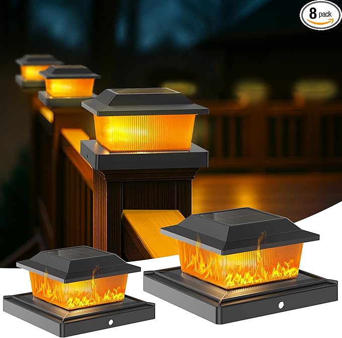 8-Pack Black Solar Patio Post Lights, Outdoor LED Caps