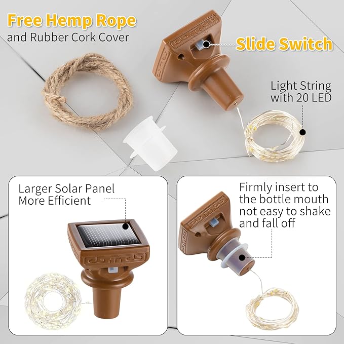 Tuanse 18 Pcs Solar Bottle Lights, 20 LEDs Waterproof Copper Lights, Outdoor Solar Fairy for Bottles for Wedding, Holiday, Garden, Patio Decor