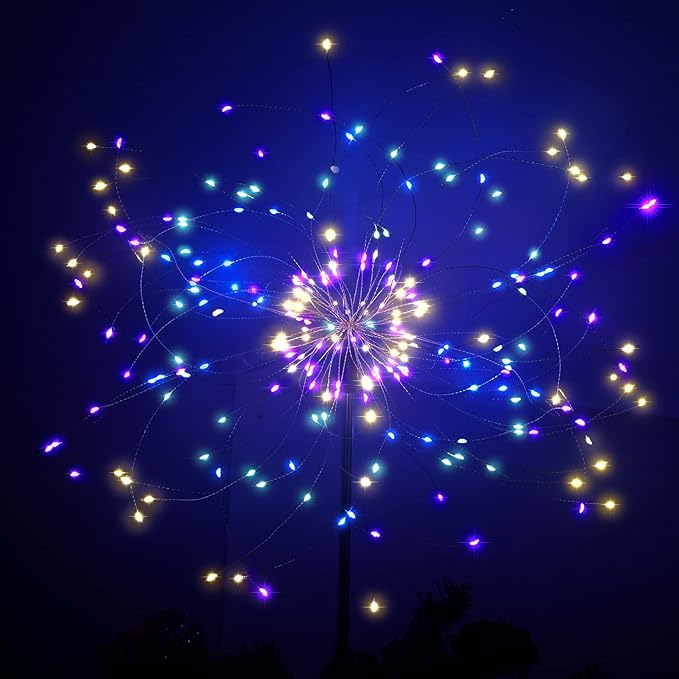 JJGoo Solar Firework Lights, 2 Pack 120 LEDs 2 Lighting Modes Solar Garden Lights Outdoor Waterproof for Yard Patio Walkway Pathway Party Wedding Christmas Decorative - Colorful