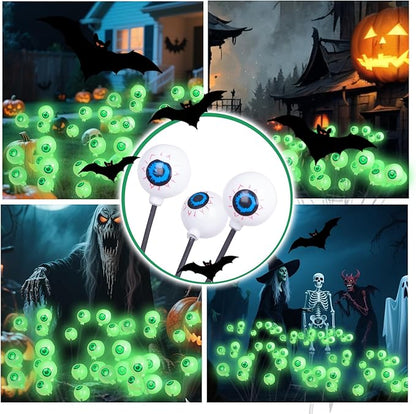 Solar Halloween Decorations Pathway Lights, 2 Packs 16 LED Green Halloween Eyeballs Waterproof Light, Swaying Scary Eye Firefly Outdoor Solar Lights for Yard Garden Lawn Path