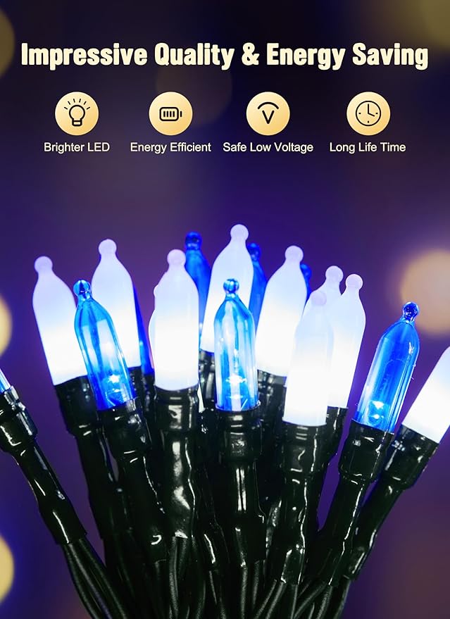 8ft Christmas LED String Lights, Waterproof Timer Lights