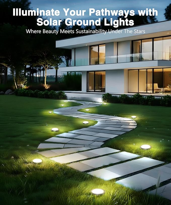 Mini Solar Ground Lights 12 Pack, Solar Lights Outdoor Waterproof, Solar Garden Lights Outdoor Landscape Lighting for Pathway Walkway Patio Yard Driveway, Warm White
