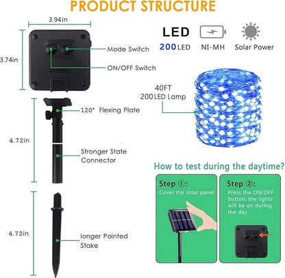 Solar String Lights Outdoor, 2-Pack 144FT 400 LED Solar Twinkle Lights for Outside Waterproof, Copper Wire 8 Lighting Modes Fairy Light for Garden Tree Party Birthday Xmas Patio Decor (Blue)
