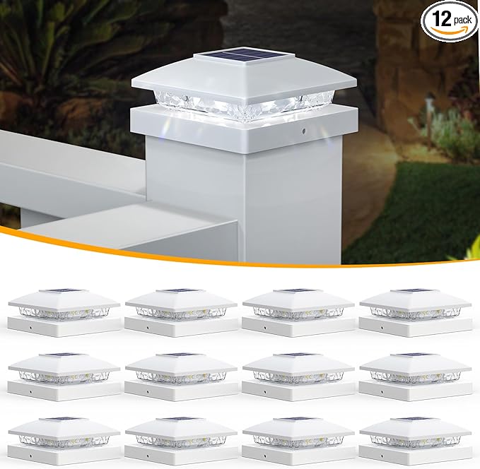 12-Pack Bright Solar Post Cap Lights for Fence, LED
