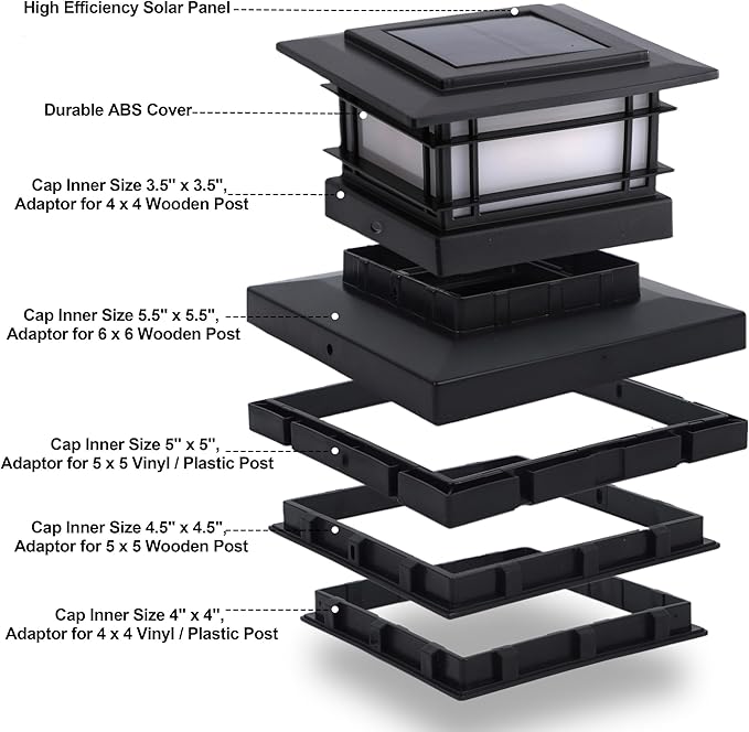 8-Pack Solar Fence Post Lights, Outdoor LED Caps