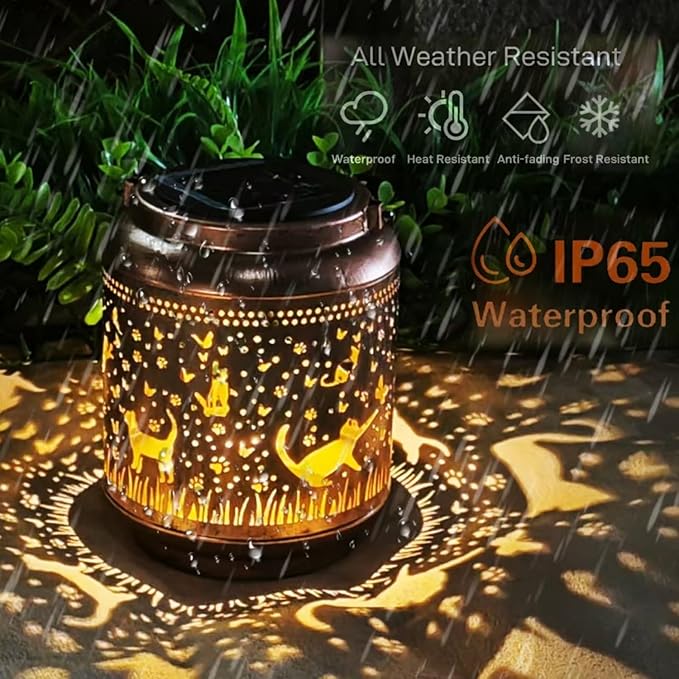 Rustic Cat Solar Lanterns for Outdoor, Waterproof LED