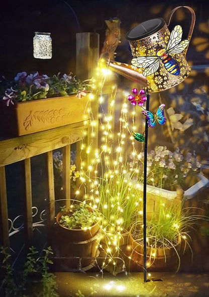 Solar Watering Can with Lights Outdoor Garden, 41in Large Bee Garden Stake Lights, Waterproof Decoration for Yard Lawn Pathway, Gifts for Mom Grandma Women Birthday Gardening Gift