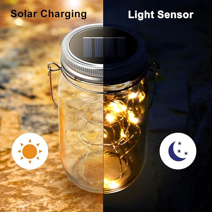 Urvoix Solar Mason Jar Lights - 8 Pack 30 LED Solar Fairy Lights Outdoor, Waterproof Mason Jar Lids Lights Solar Powered String Lights with Hangers(NO Jars) for Garden Patio Lantern Decor