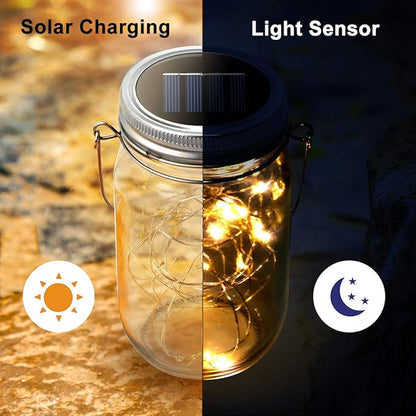 Urvoix Solar Mason Jar Lights - 8 Pack 30 LED Solar Fairy Lights Outdoor, Waterproof Mason Jar Lids Lights Solar Powered String Lights with Hangers(NO Jars) for Garden Patio Lantern Decor