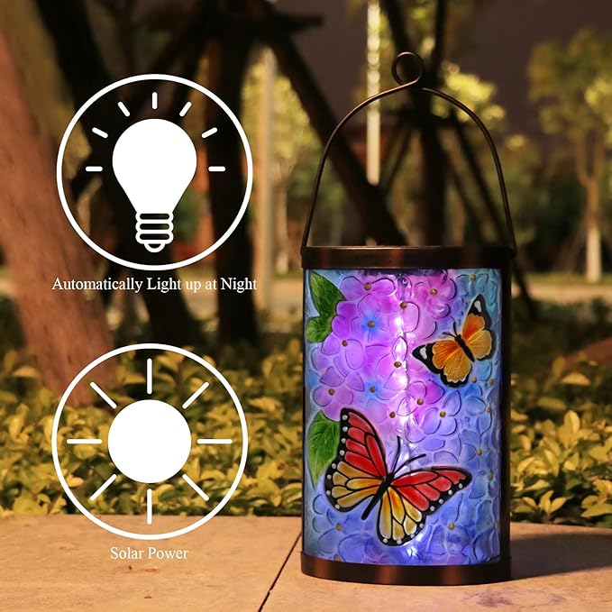 MUMTOP Hanging Solar Lantern Outdoor Waterproof LED Solar Lights Butterfly Decorative Solar Lanterns Tabletop Lamp for Outdoor Patio Garden Yard Decor