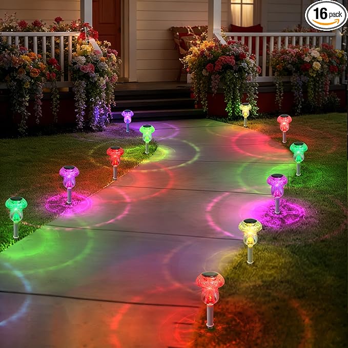 Multicolor Solar Pathway Lights 16-Pack, Garden LED