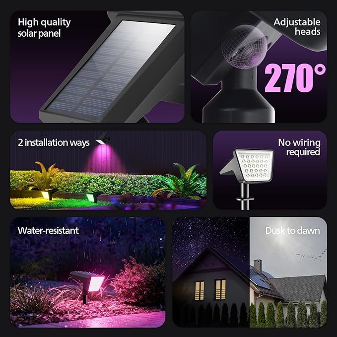 2-Pack 18 LED Solar Yard Spotlights, Waterproof