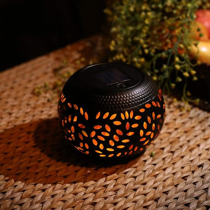Solar Table Lanterns Outdoor Waterproof- 2 Pack Dancing Flickering Flame Solar Lights,Black Metal Desktop Decorative Lamps for Gifts for Women Mom Desk Patio Garden Yard Decor