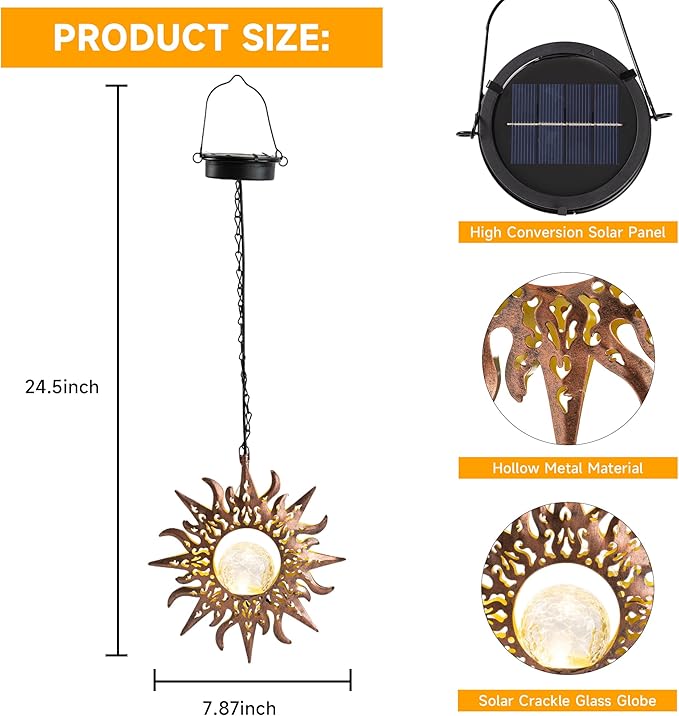 Solar Lights Outdoor Decorative,Sunflowers Hanging Solar Garden Lights Waterproof Yard Decor Metal Sun Flowers Unique Gifts Ideas for Outside Patio Lawn Tree Decorations,Yard Patio Accessories