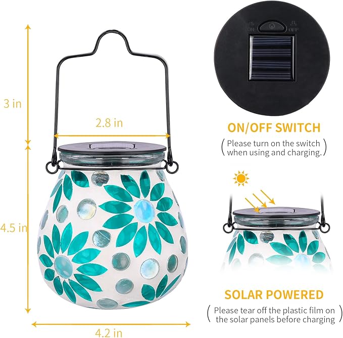 Mosaic Solar Outdoor Lanterns, Charming Waterproof LED