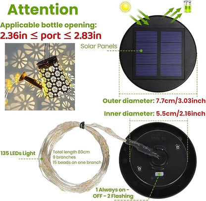 Watering Can Lights Replacement Tops: Solar Lights Replacement Part for 2.36 in, 2.42 in, 2.5 in, 2.76 in, 2.83 in Bottle Port - 4 Pack 2.83 in Warm White Panels Lid Cap with Copper Wire Fairy Lights