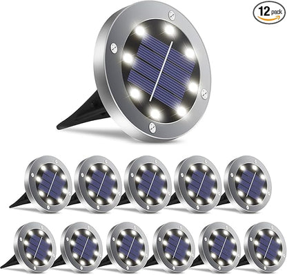 Solar Lights Outdoor Waterproof,12Pack Durable Solar Ground Lights for Landscape Lighting, Decorative Disk Lights for Outside Garden, Patio, Pathway and Yard (White Light)