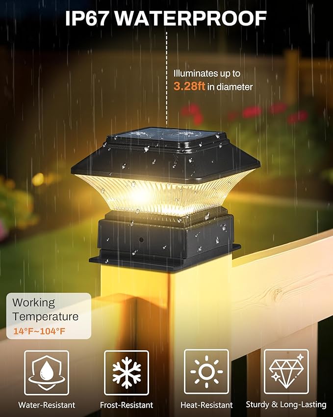 6 Pack RGBW Solar Post Cap Light – 5 Modes, Fits 4x4 4x6 Posts, 50 Lumen Decorative Post Lights Waterproof for Decks, Gardens, Fences, and Patios – Christmas & Multi-Color Outdoor Lighting