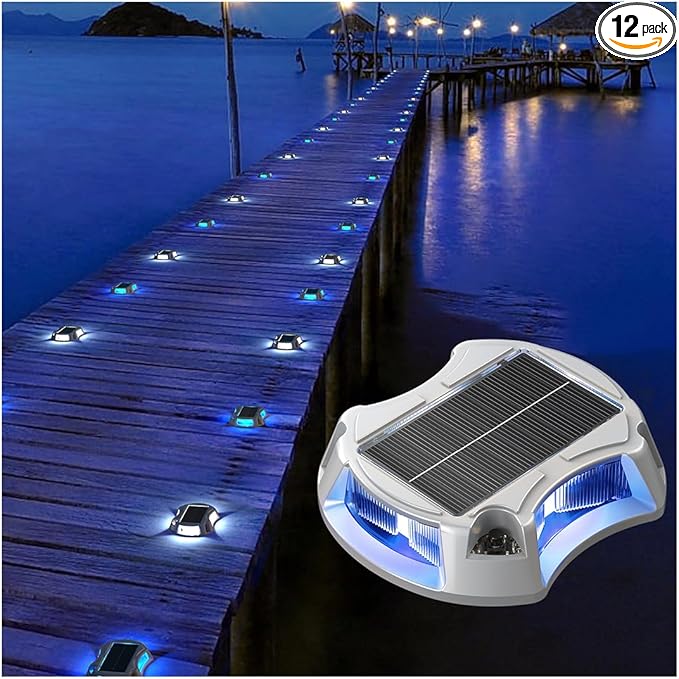 LumiZen 12Pack Solar Deck Lights Driveway Dock Light, 12 Color Modes Led IP67 Waterproof Outdoor Warning Step Lights for Driveway Sidewalk Garden Pathway Yard[Strobe/RGB/Fix-Color]