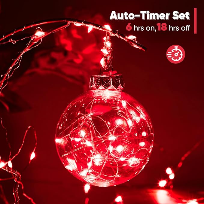 8ft Christmas LED String Lights, Waterproof Timer Lights