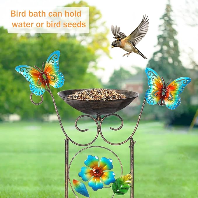 40" Metal Bird Bath, Classic Outdoor Birdfeeder