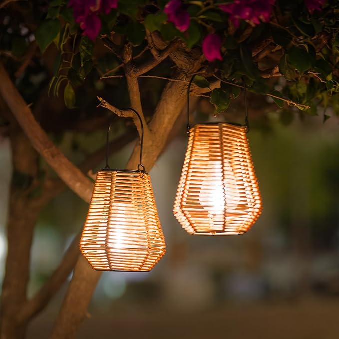2-Pack Courtyard Solar Lanterns, Waterproof LED Patio Lights