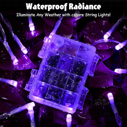 String Lights Outdoor Waterproof 9.8ft 30 LED, Purple Fairy Lights Battery Operated with Timer Clear Wire for Indoor & Outdoor Christmas Halloween Decorations Garland Party Garden