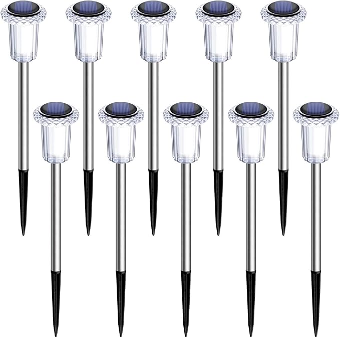 10-Pack Solar Pathway Lights, Waterproof LED Walkway Lights