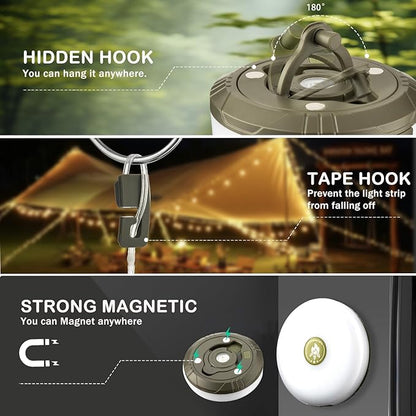 2-Pack Camping String Lights, 4 in 1 Outdoor Camping Lantern with 8 Lighting Modes(32.8Ft), Quick 30s Recovery, Waterproof, Type-C Fast Charging, Portable Lights for Camping/Yard/Hiking