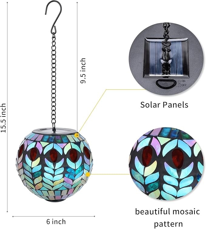 Mosaic Solar Garden Lanterns, Classic Waterproof LED