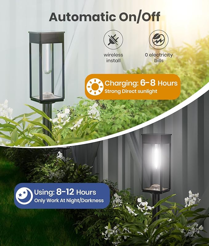 Solar Pathway Lights Outdoor, 6 Pack Bright Solar Lights Outdoor, Auto On/Off, IP65 Waterproof Solar Garden Lights Solar Powered Landscape Lighting for Yard Patio Walkway Driveway Pathway