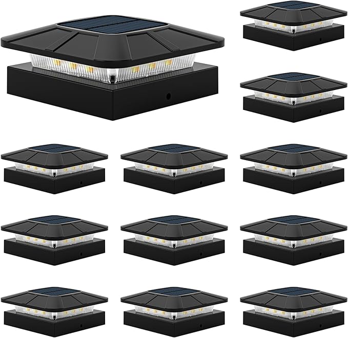 4x4 Solar Post Cap Lights Outdoor [12 Pack Waterproof IP65], 3 Lighting Modes for Fence Deck Patio Garden Decor, Dusk-to-Dawn Solar Powered Post Lights Fit 4x4 Wood/Vinyl