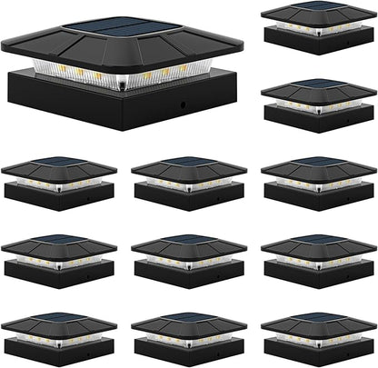 4x4 Solar Post Cap Lights Outdoor [12 Pack Waterproof IP65], 3 Lighting Modes for Fence Deck Patio Garden Decor, Dusk-to-Dawn Solar Powered Post Lights Fit 4x4 Wood/Vinyl