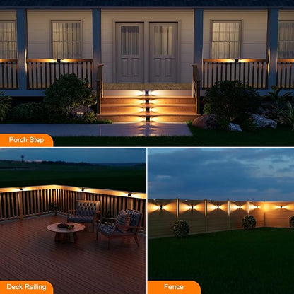 16 Pack Warm White Solar Powered Stair Lights for Outside Waterproof Deck Step Safety LED Ourdoor Decorative Lamps for Railing, House, Pathway, Backyard, Patio, Garden, 2 Easy Installation in 1 Min