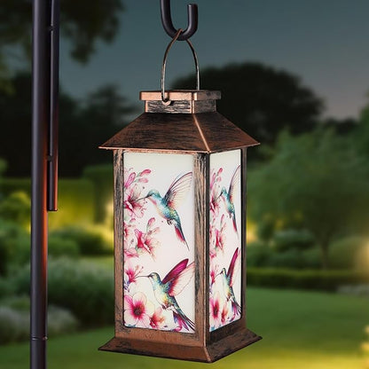 Outdoor Hanging Solar Lantern Waterproof Outside Hummingbird Pattern Landscape Lights for Porch Garden Yard Patio Pathway Decor Birthday Gifts for Women Mom Grandma