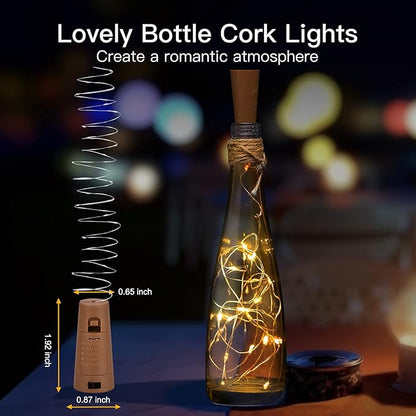Brightown 10 Pack 7ft Battery Operated Wine Bottle Lights with Cork 20 LED Bulbs, Warm White Glow, Waterproof, Flexible Silver Wire, Lovely for Liquor Bottles DIY Party Christmas Wedding Décor
