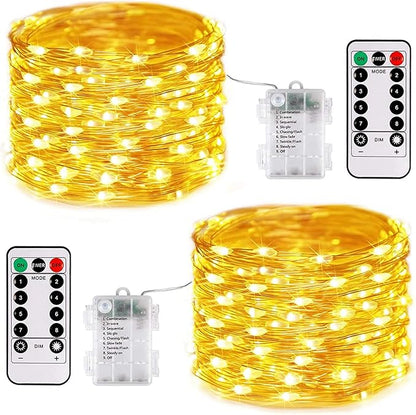 2-Pack 66ft Christmas LED String Lights, Waterproof Timer Lights