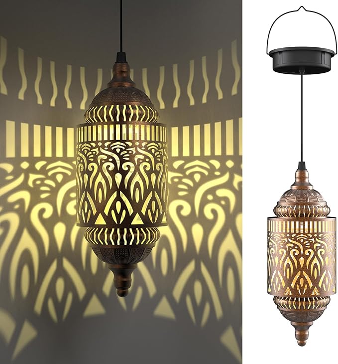 Moroccan Solar Hanging Lantern, Outdoor Pendant