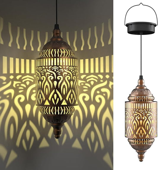 Twinkya Hanging Solar Lights Outdoor Garden Decor, Decorative Waterproof Metal Moroccan Solar Lantern Lamp, Outside Decorations for Patio Yard Porch Backyard Decor, Gardening Gifts for Women Mom